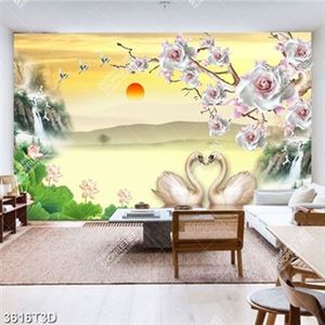 Tranh file psd phong thủy thắc nước và hoa hồng đẹp