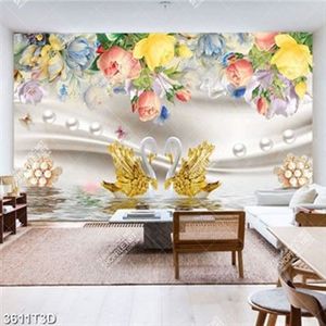 Tranh lụa thiên nga và hoa nhiều màu sắc đẹp nhất