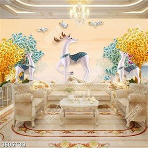 Tranh file psd dán tường nai và chim hiện đại chất lượng cao
