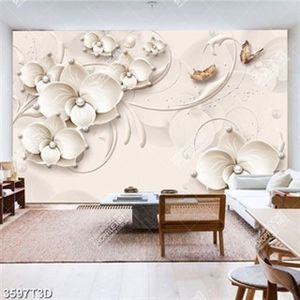 Tranh 3D hoa lan trắng đính ngọc trai in uv