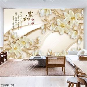 Tranh lụa 3D hoa trắng trang trí phòng ngủ