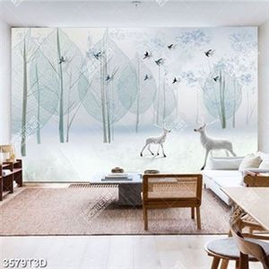 Tranh nghệ thuật rừng lá cây và nai đẹp hiện đại