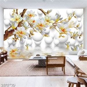 Tranh 3D hoa mộc lan trắng trên mặt hồ in kính