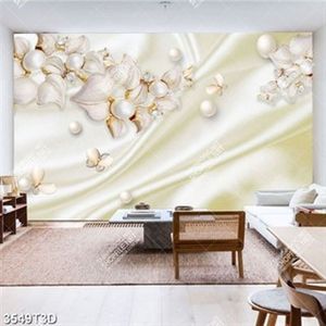 Tranh lụa hoa trắng  và ngọc trai trang trí phòng ngủ sang trọng