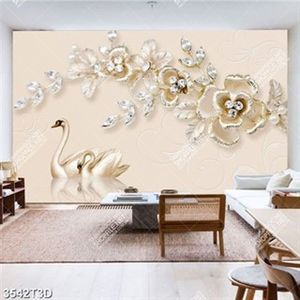 Tranh lụa hoa và thiên nga đính ngọc sang trọng in kính