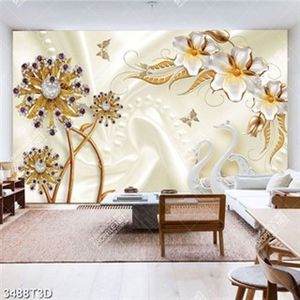 Tranh lụa hoa trang sức đính ngọc và thiên nga trang trí phòng đẹp