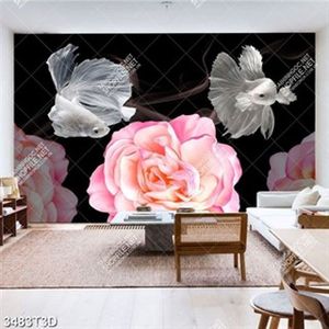 Tranh hoa hồng và cá nền đen trang trí bếp đẹp