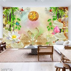Tranh phong thủy hoa sen thiên nga và chữ hán