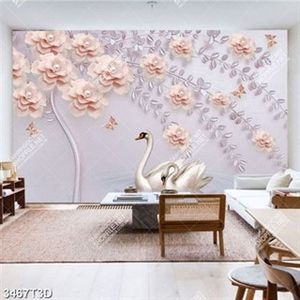 Tranh lụa hoa và thiên nga chất lượng cao in uv