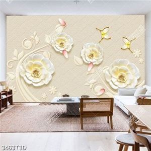 Tranh lụa hoa trắng trang trí phòng ngủ sang trọng