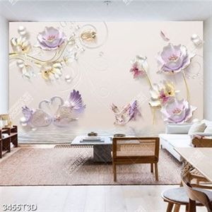 Tranh lụa hoa và thiên nga giả ngọc 3D in kính