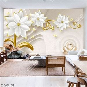 Tranh lụa hoa 3D và thiên nga bên khe nước in kính