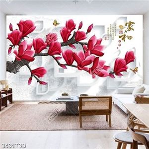 Tranh hoa mộc lan đỏ trang trí phòng khách