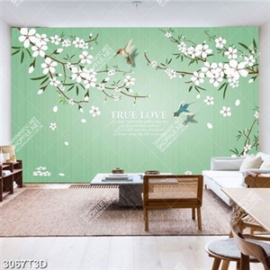 Tranh hoa trắng nền xanh hiện đại