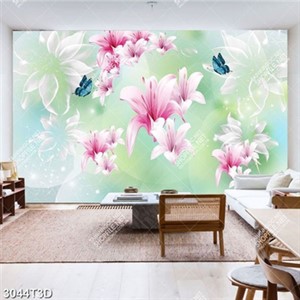 Tranh hoa ly nở rộ bên đàn bướm đẹp