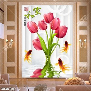 Tranh trang trí nội thất hoa tulip đẹp in kính