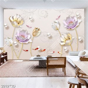 Tranh phòng khách hoa sen cá chép đính ngọc đẹp