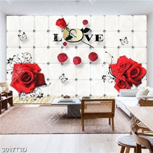Tranh dán tường hoa hồng và chữa LOVE đẹp