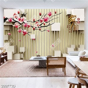 Tranh hoa mộc lan và chữ hán phong thủy in kính