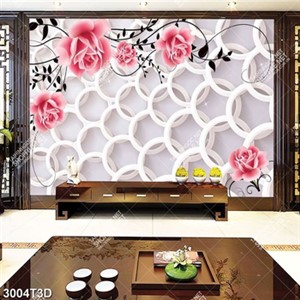 Tranh hoa hồng  và họa tiết vòng tròn trang trí bếp