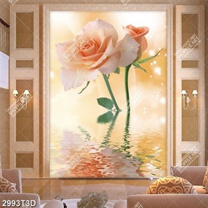Tranh hoa hồng trên mặt nước lãng mạng