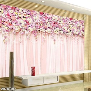 Tranh hoa ghép nhiều màu sắc nền hồng