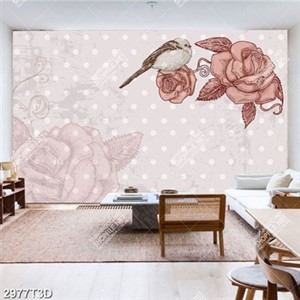 Tranh gắn tường chim và hoa hồng nền chấm bi đẹp