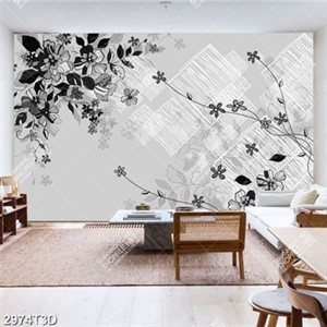 Tranh dán tường hoa màu đen trắng đẹp