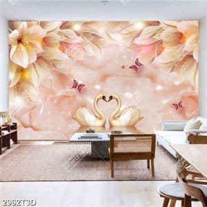 Tranh gắn tường hoa và thiên nga in kính