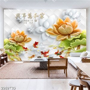 Tranh gắn tường hoa sen và cá chép giả ngọc in kính