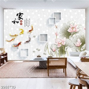 Tranh hoa sen và cá chép thư pháp chất lượng cao