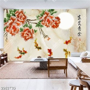 Tranh giả ngọc hoa và cá chép thư pháp