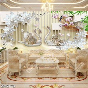 Tranh 3D hoa và thiên nga chất  lượng cao