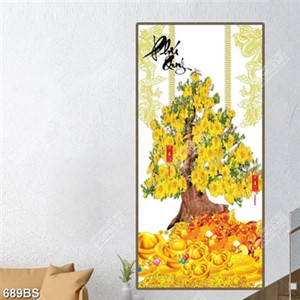 Tranh chậu bonsai tài lộc cây mai vàng bên song long