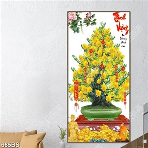 Tranh chậu bonsai cây mai vàng thịnh vượng in canvas