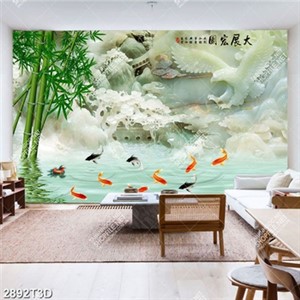 Tranh gắn tường giả ngọc đàn cá chép in kính