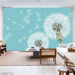 Tranh dán tường hoa bồ công anh nền xanh in lính