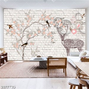 Tranh dán tường hoa và nai hiện đại