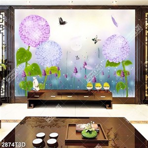 Tranh dán tường hoa cẩm tú cầu tím hiện đại