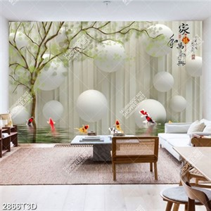 Tranh gắn tường cây và đàn cá chép in kính