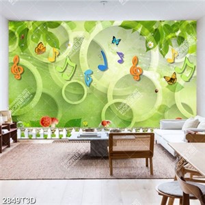 Tranh dán tường hình nốt nhạc trên nền xanh lá