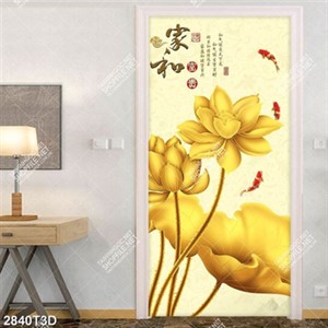 Tranh hoa sen cá chép chữ hán phong thủy