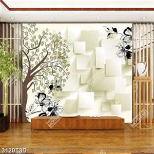 Tranh dán tường cây và thiên nga đẹp