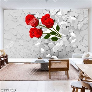 Tranh gắn tường đóa hồng bên tường đá