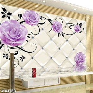 Tranh trang trí bếp hoa hồng tím trên mặt nước