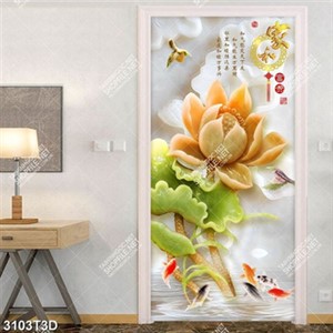 Tranh hoa sen giả ngọc cá chép và chữ hán đẹp