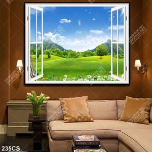 Tranh cửa sổ và đồi cỏ xanh decor tường đẹp nhất