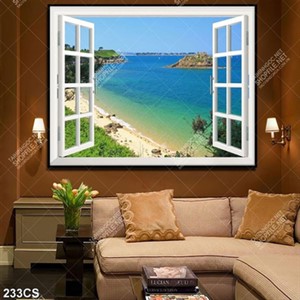 Tranh biển và ô cửa sổ trang trí phòng ngủ