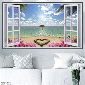 Tranh biển và cửa sổ dán tường in kinh