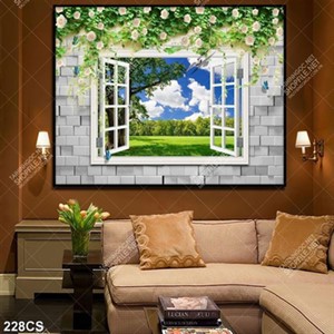 Tranh cửa sổ và hoa trang trí phòng ngủ